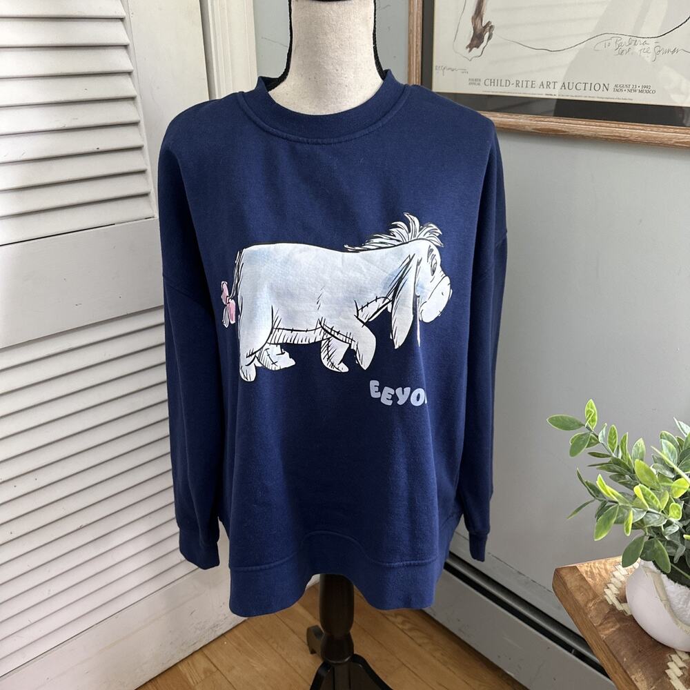 Eeyore Sweatshirt Womens XL Blue Crewneck Disney Winne the Pooh